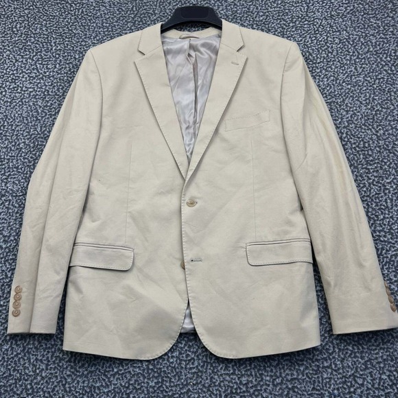 Lauren Ralph Lauren Blazer Men 46L Beige Slim Fit 2 Button Long Sleeve Cotton